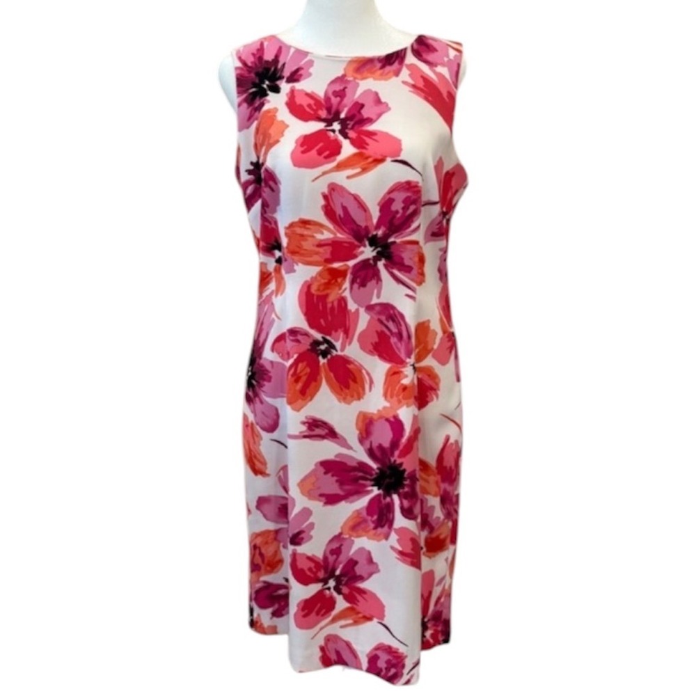 Mario Serrani Italy Pink Floral Sleeveless Sheath Dress‎ Boat Neck Womens 8